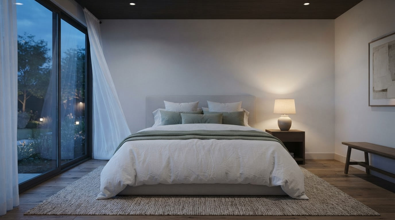 Bramblewell bedroom at dusk